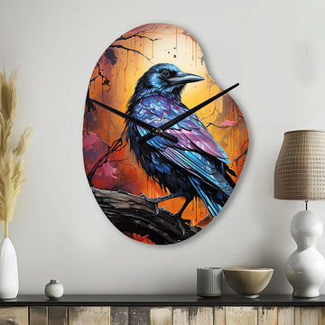 Animal Obsidian Raven Drips I - Asymmetric Metal Wall Clock